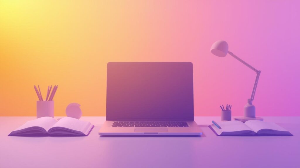 1. Home Page Image Prompt A Modern Professional Website Banner Showing A Bright Workspace With A Laptop Notebooks And Glowing UI Elements. Add A Soft Gradient Background With Shades Of Yellow Ff8a35 1 1024x573